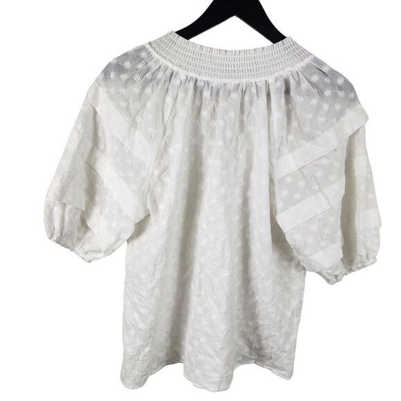 Rails Paris Cotton White Embroidered Daisey Soft Pleated Puff Short Slee… - Picture 9 of 12